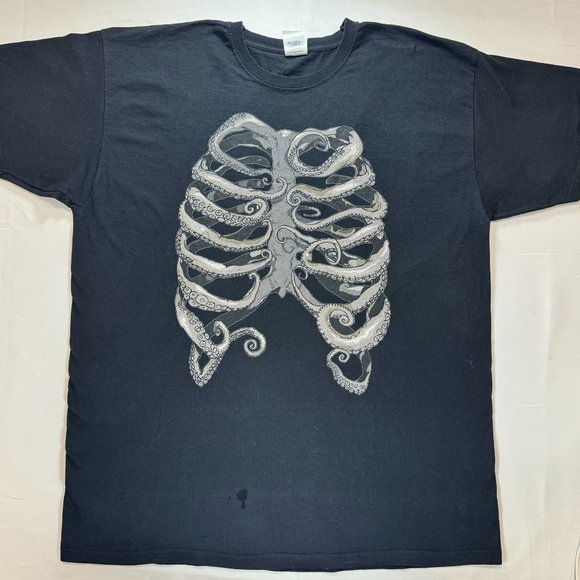 Vintage Octopus Black Skeleton Shirt Size XL Great Condition No Holes Y2K - Picture 1 of 3